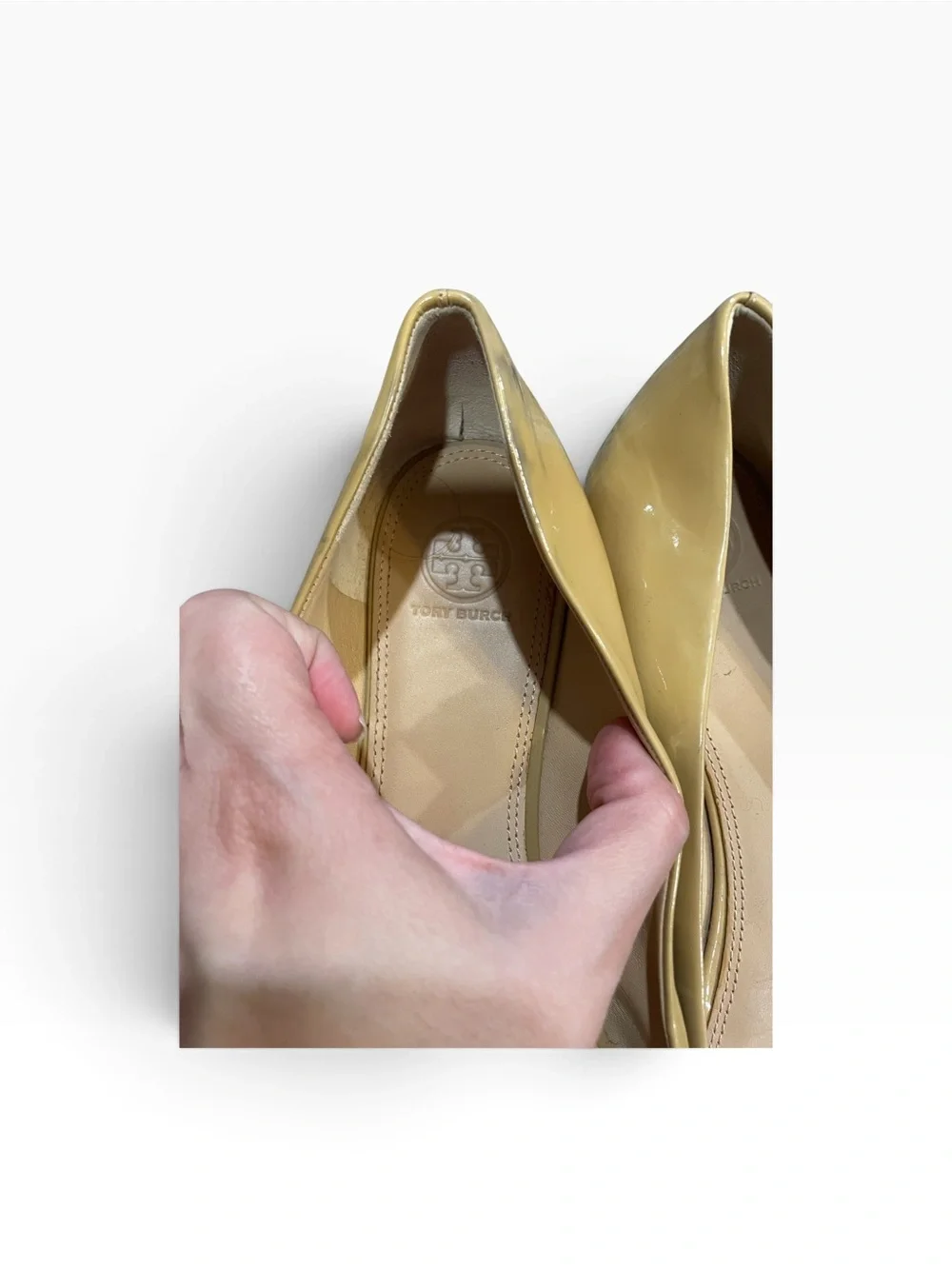 Tory Burch Tan Patent Peep-Toe Flats with Bow Accent Size 11